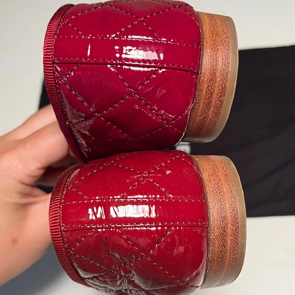 CHANEL Burgundy Patent Leather Flats